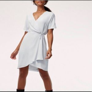 Silk-like baby blue Aritzia Wrap dress